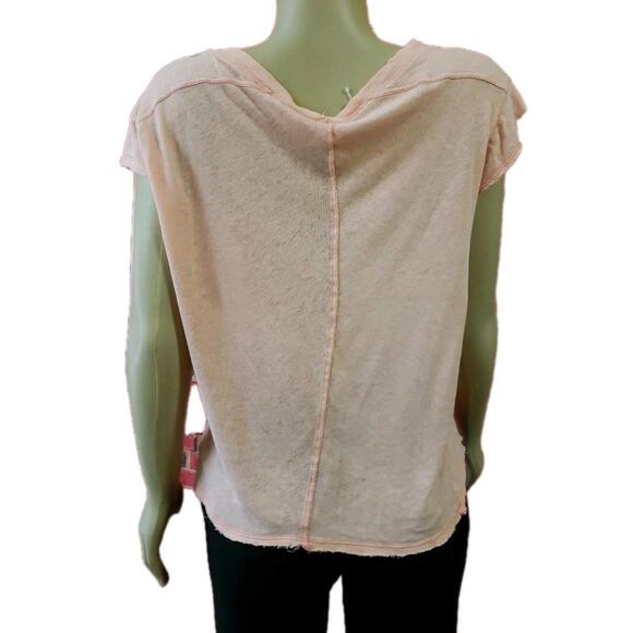 We The Free People Sz XS Peach Linen Blend Cap Sleeve Raw Edge Women's Top NEW - Picture 6 of 8